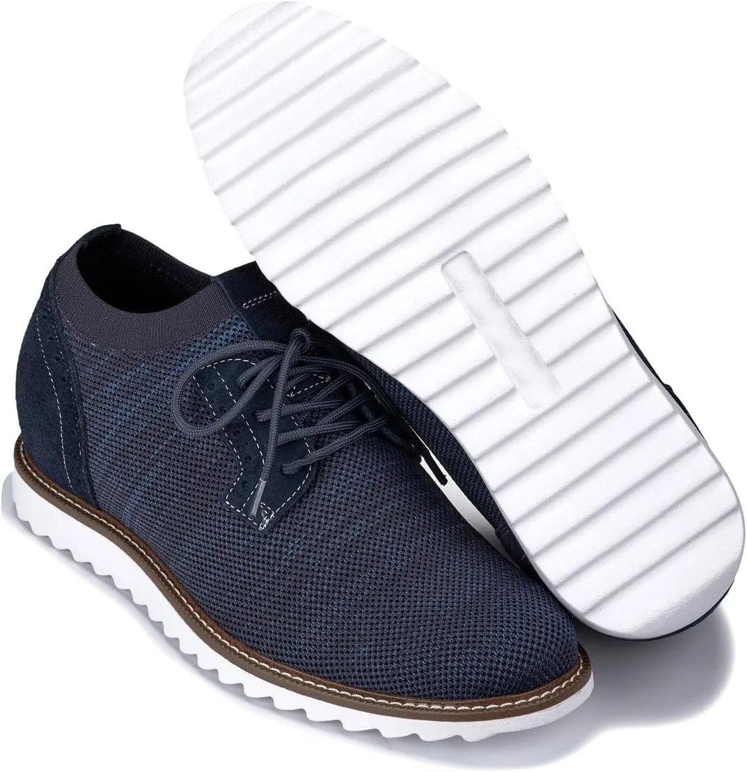 CALTO Men's Invisible Height Increasing Elevator Shoes - Navy Lightweight Lace-up Casual Derby - 3.2 Inches Taller - J1507 - Size 9.5 D(M) US