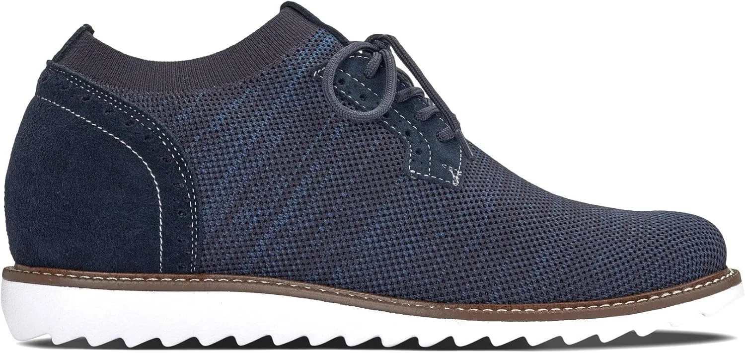 CALTO Men's Invisible Height Increasing Elevator Shoes - Navy Lightweight Lace-up Casual Derby - 3.2 Inches Taller - J1507 - Size 9.5 D(M) US