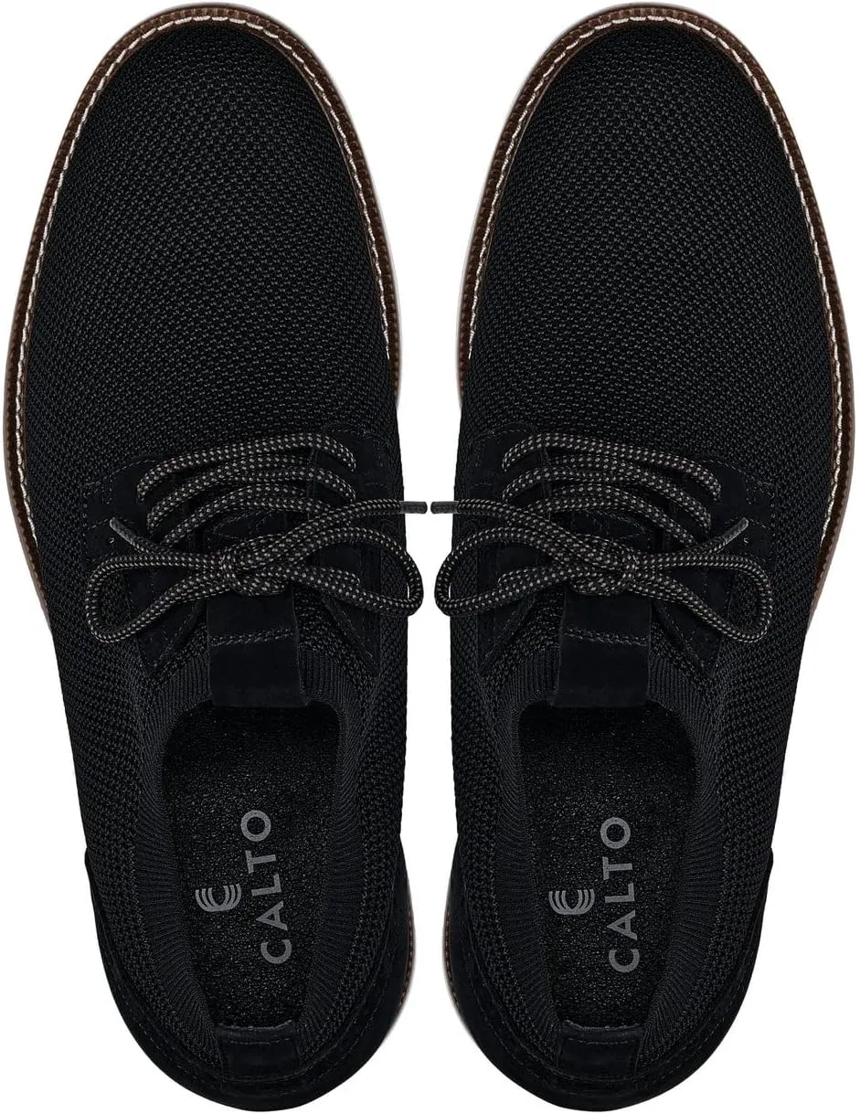 CALTO Men's Invisible Height Increasing Elevator Shoes - Noir Black Lightweight Lace-up Casual Derby - 3.2 Inches Taller - J1502 - Size 12 D(M) US