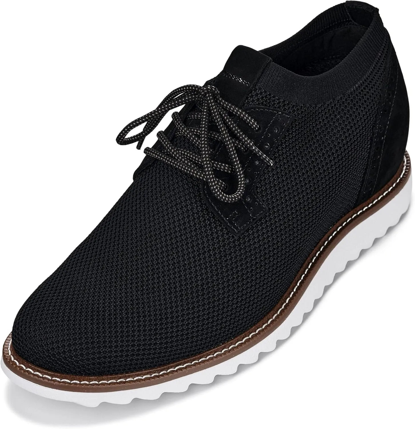 CALTO Men's Invisible Height Increasing Elevator Shoes - Noir Black Lightweight Lace-up Casual Derby - 3.2 Inches Taller - J1502 - Size 12 D(M) US