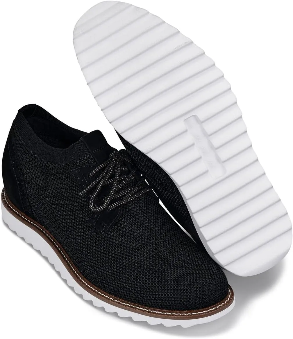 CALTO Men's Invisible Height Increasing Elevator Shoes - Noir Black Lightweight Lace-up Casual Derby - 3.2 Inches Taller - J1502 - Size 12 D(M) US