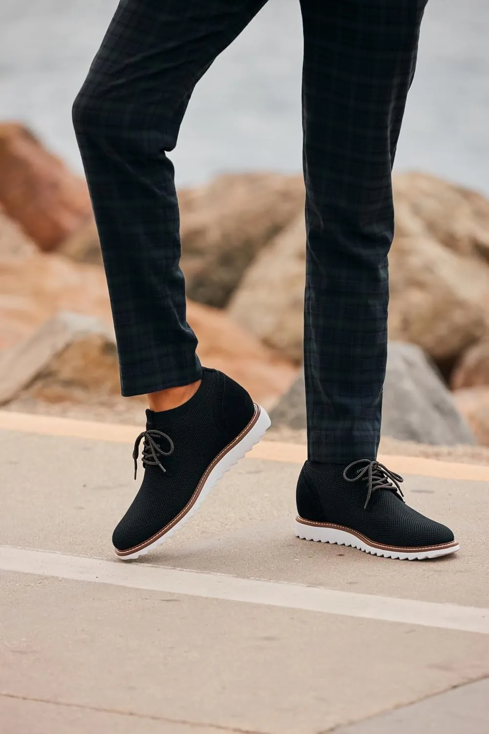 CALTO Men's Invisible Height Increasing Elevator Shoes - Noir Black Lightweight Lace-up Casual Derby - 3.2 Inches Taller - J1502 - Size 12 D(M) US