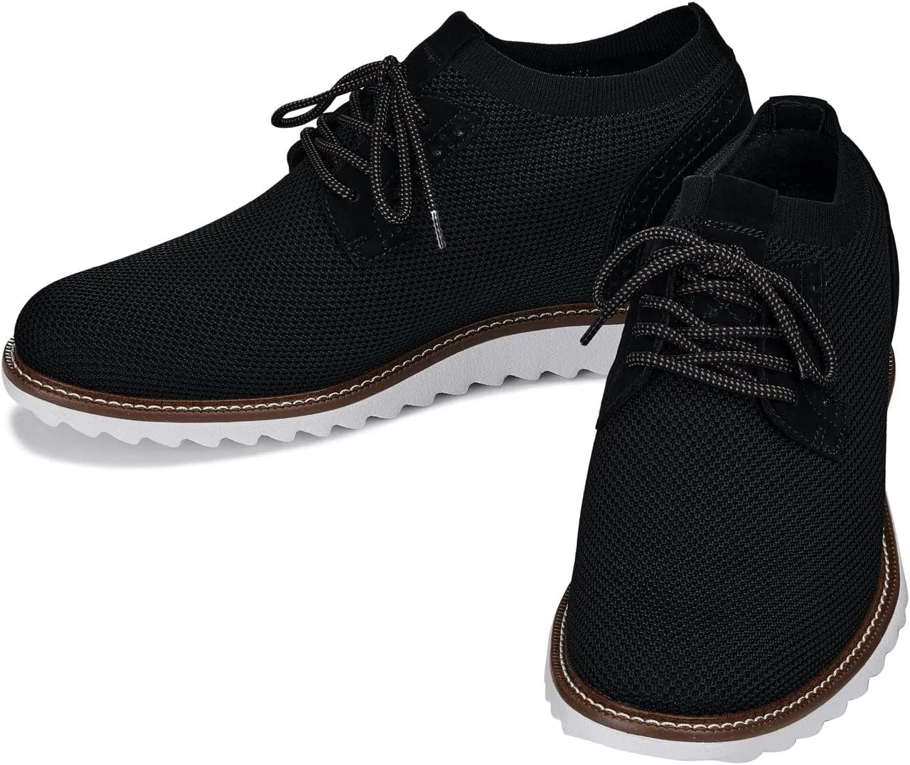 CALTO Men's Invisible Height Increasing Elevator Shoes - Noir Black Lightweight Lace-up Casual Derby - 3.2 Inches Taller - J1502 - Size 12 D(M) US