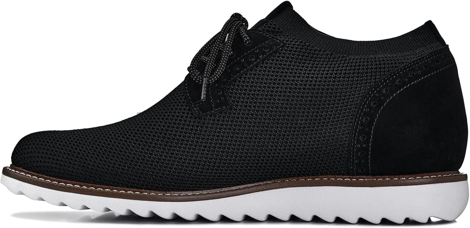 CALTO Men's Invisible Height Increasing Elevator Shoes - Noir Black Lightweight Lace-up Casual Derby - 3.2 Inches Taller - J1502 - Size 12 D(M) US