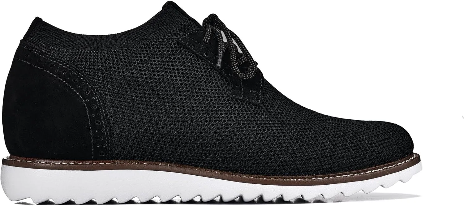 CALTO Men's Invisible Height Increasing Elevator Shoes - Noir Black Lightweight Lace-up Casual Derby - 3.2 Inches Taller - J1502 - Size 12 D(M) US