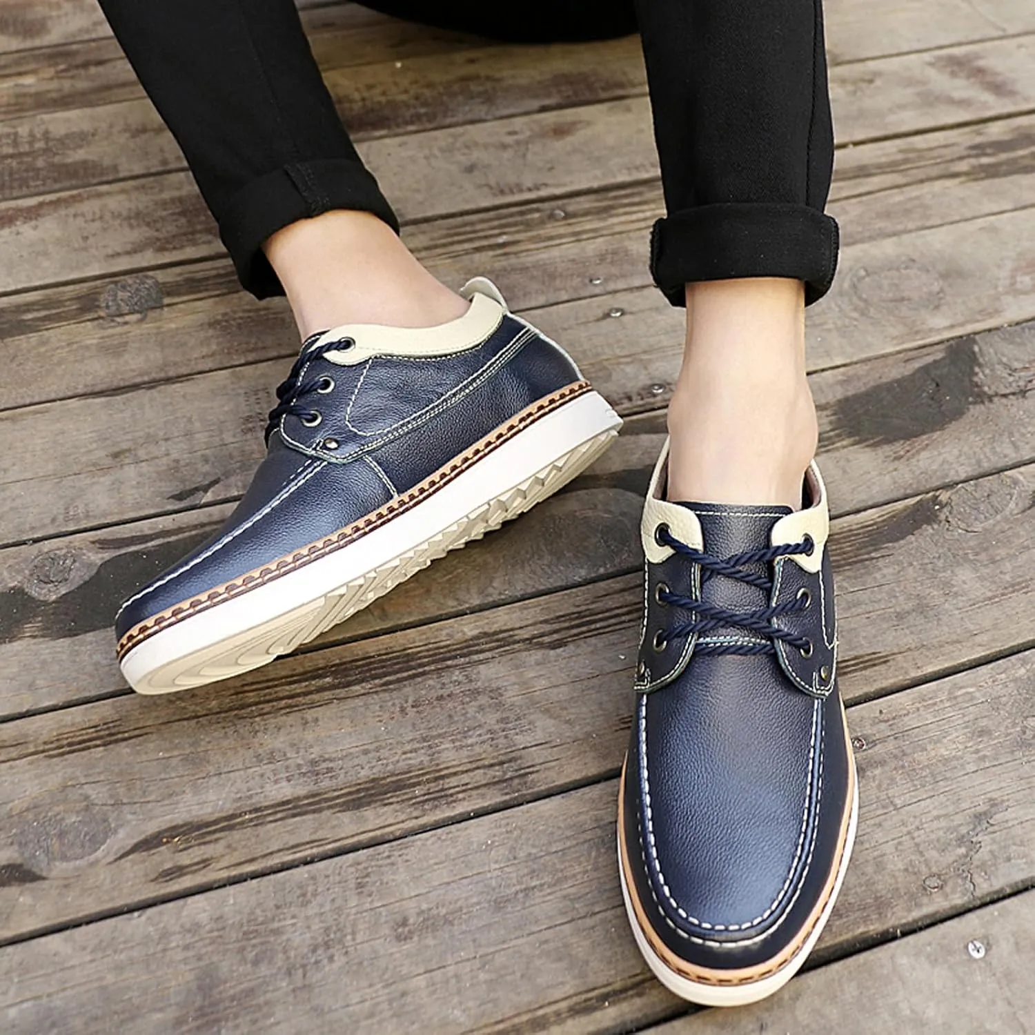 CERYTHRINA Men's Invisible Height Increasing Elevator Shoes Fashion Lace-up Leather Oxford Sports Shoes Casual Dress Shoes