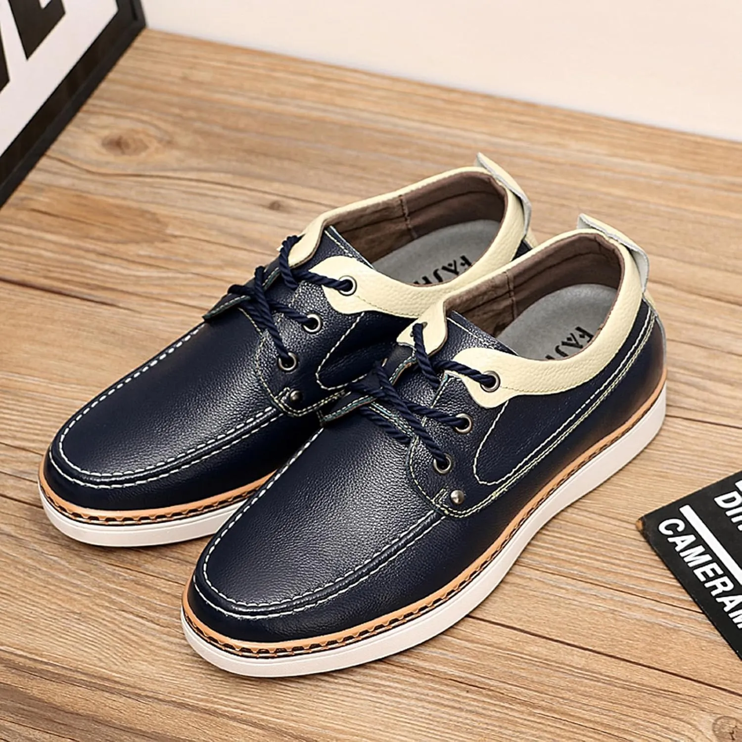 CERYTHRINA Men's Invisible Height Increasing Elevator Shoes Fashion Lace-up Leather Oxford Sports Shoes Casual Dress Shoes