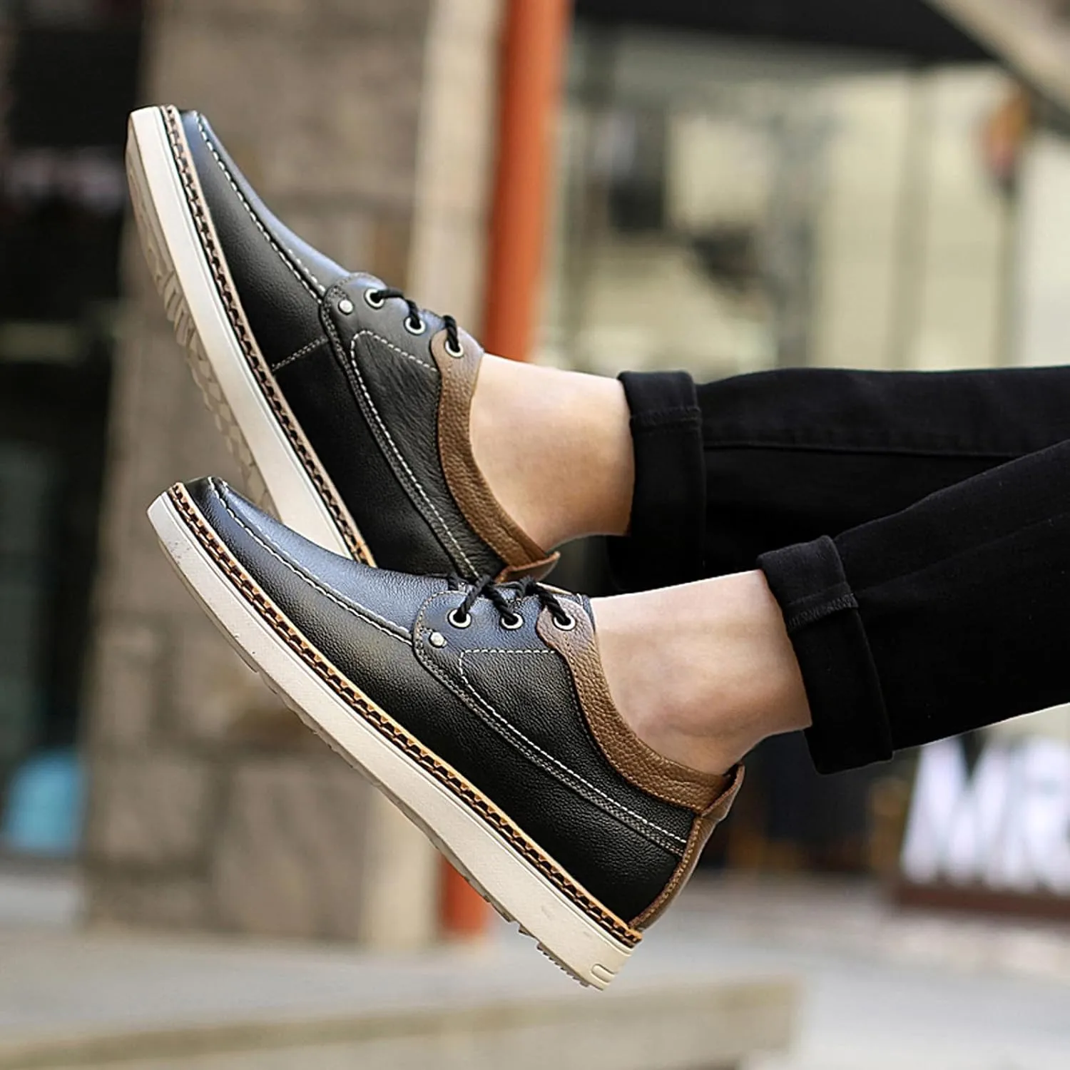CERYTHRINA Men's Invisible Height Increasing Elevator Shoes Fashion Lace-up Leather Oxford Sports Shoes Casual Dress Shoes