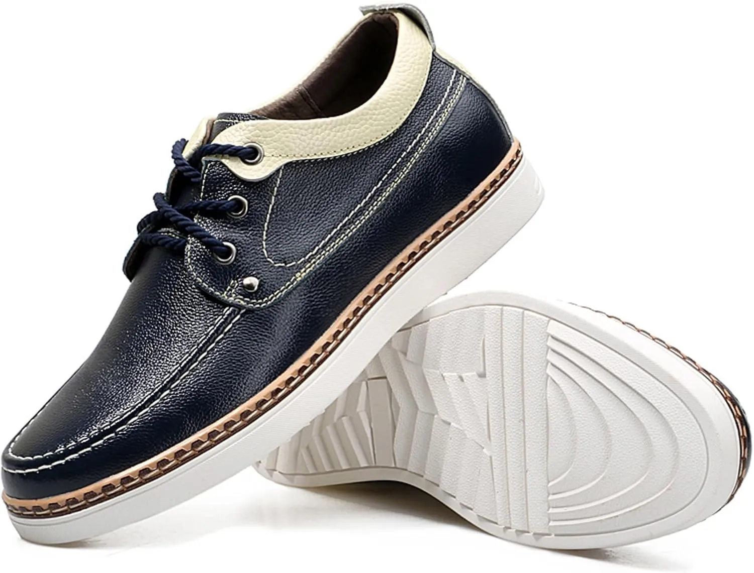 CERYTHRINA Men's Invisible Height Increasing Elevator Shoes Fashion Lace-up Leather Oxford Sports Shoes Casual Dress Shoes