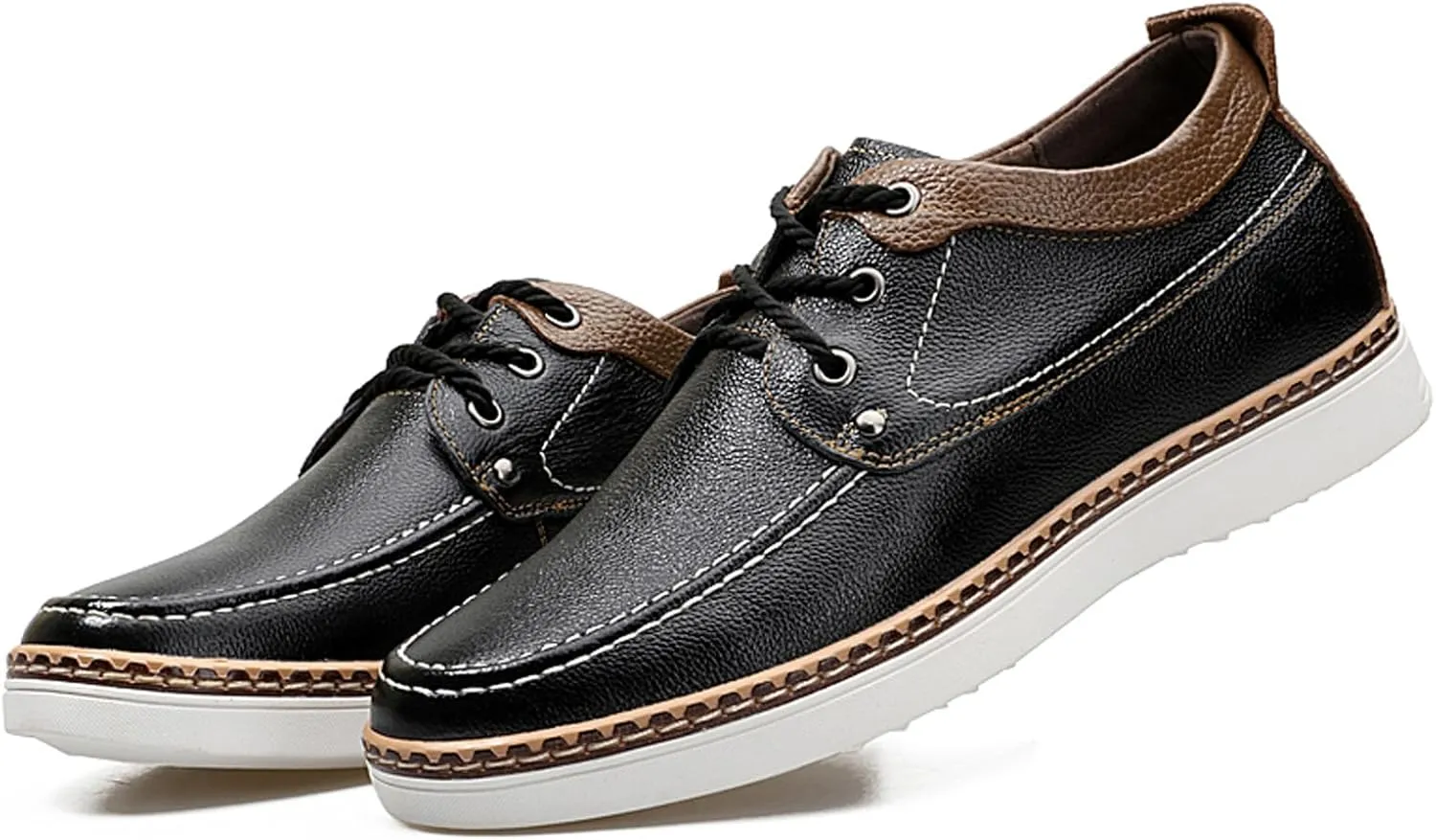 CERYTHRINA Men's Invisible Height Increasing Elevator Shoes Fashion Lace-up Leather Oxford Sports Shoes Casual Dress Shoes
