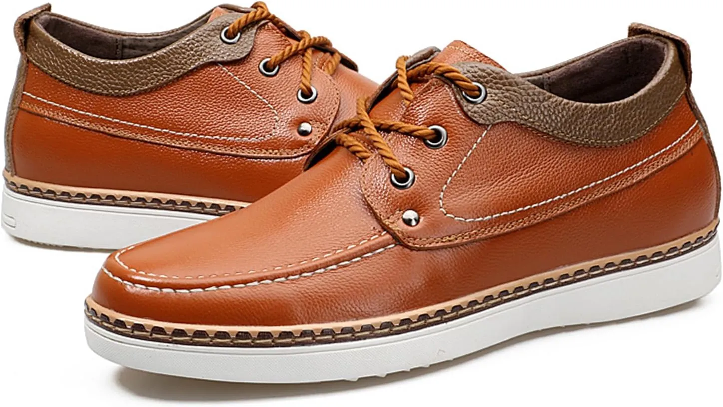 CERYTHRINA Men's Invisible Height Increasing Elevator Shoes Fashion Lace-up Leather Oxford Sports Shoes Casual Dress Shoes