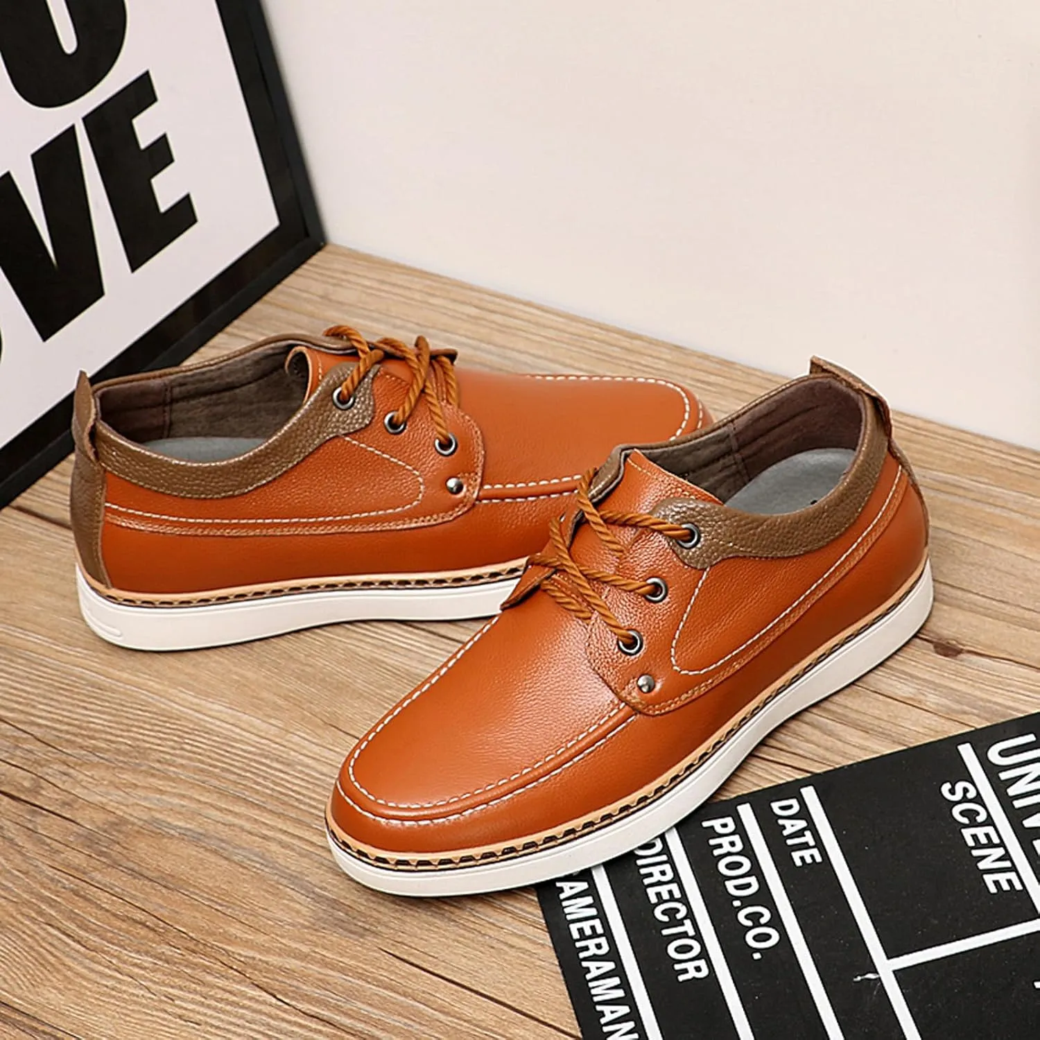 CERYTHRINA Men's Invisible Height Increasing Elevator Shoes Fashion Lace-up Leather Oxford Sports Shoes Casual Dress Shoes