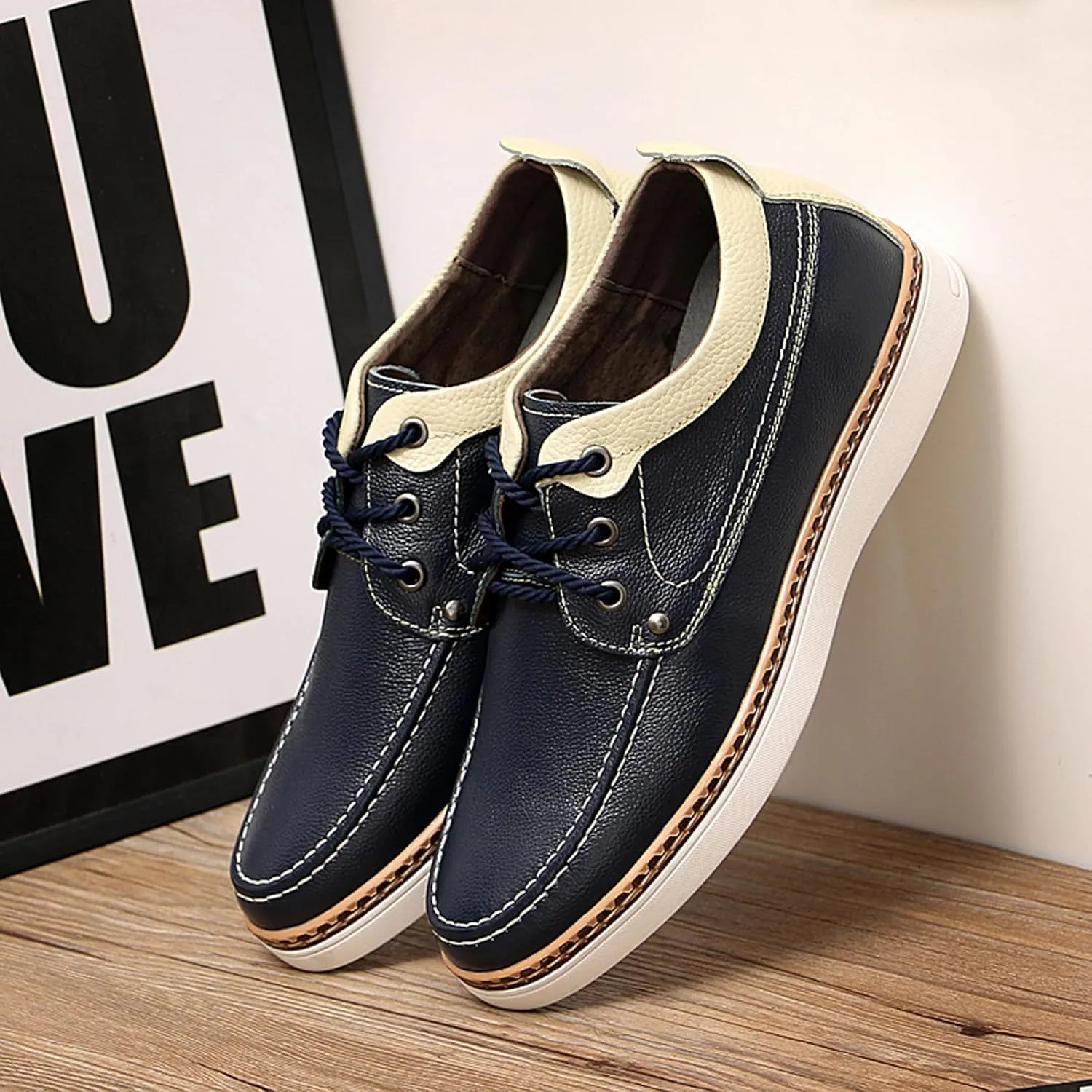 CERYTHRINA Men's Invisible Height Increasing Elevator Shoes Fashion Lace-up Leather Oxford Sports Shoes Casual Dress Shoes