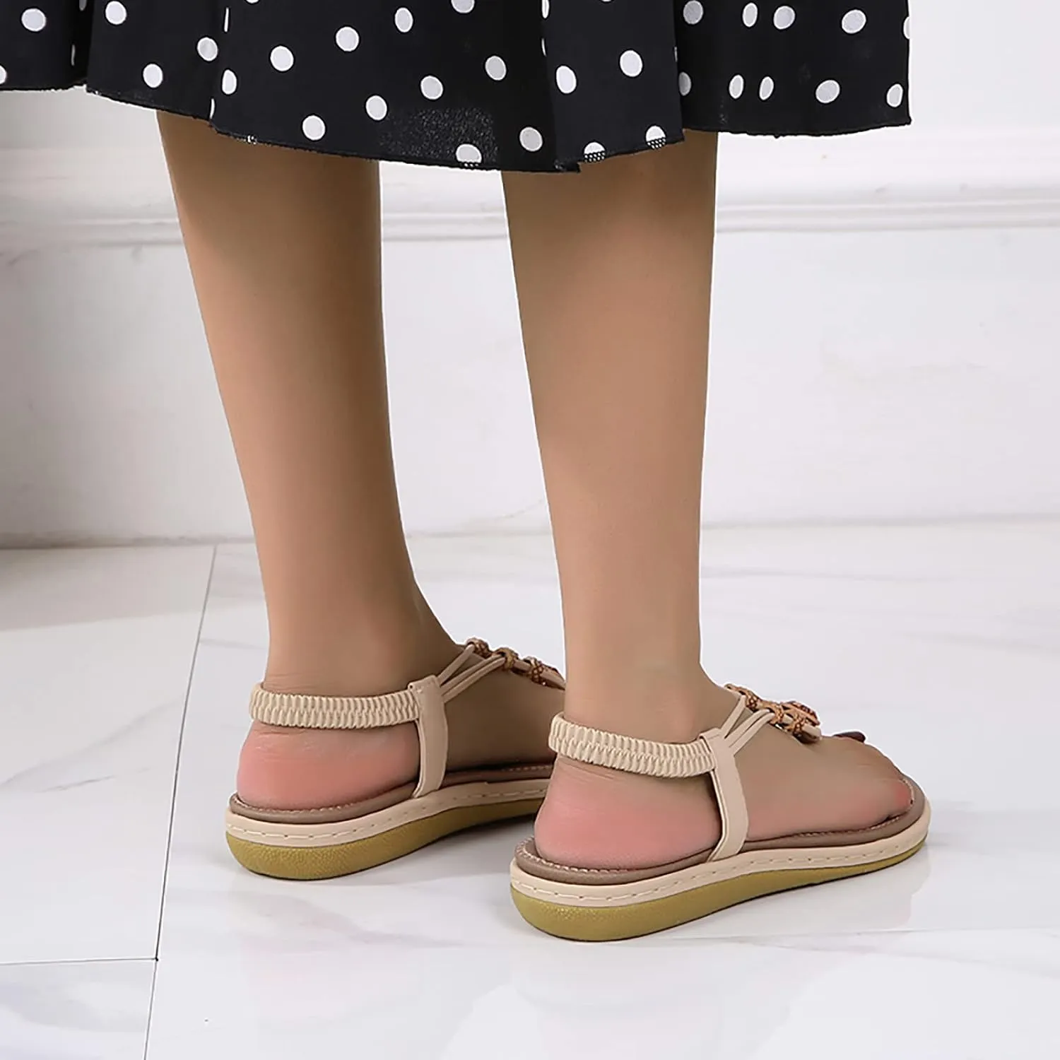 Comfortable Sandals for Women Ankle Elastic Strap Summer Dress Thong Sandal Bohemian Beaded Casual Slip On Sandalias