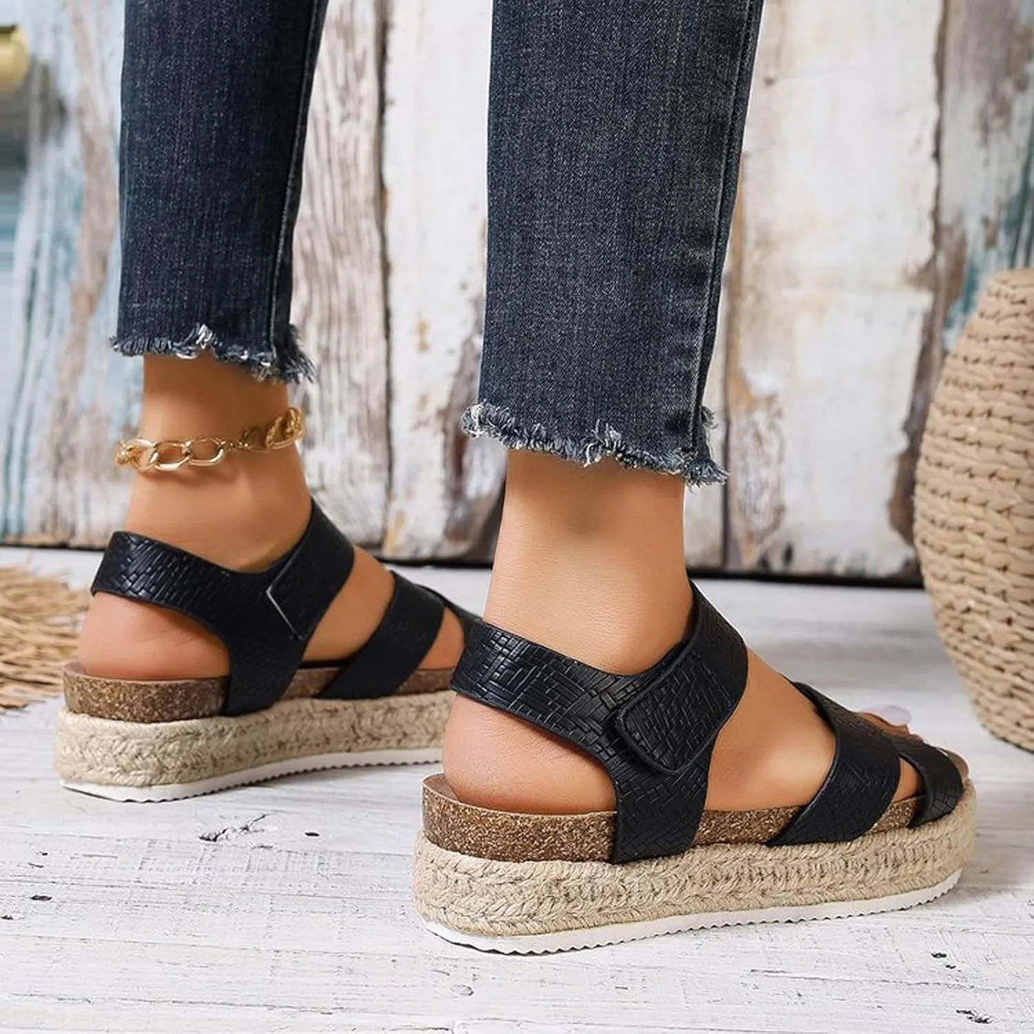 Comfortable Sandals for Women Espadrilles Platforms Open Toe Ankle Strap Wedge Sandals Slip On Casual Summer Shoes