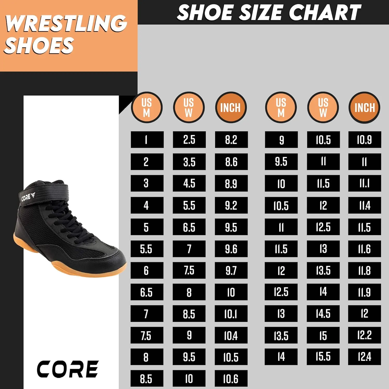 CORE Wrestling Shoes  High Traction Wrestling Shoes for Men, Women, Youth & Kids - Durable Shoes for Wrestling, Boxing, Weightlifting & Bodybuilding  Combat Sports Footwear, Lightweight Gym Shoes