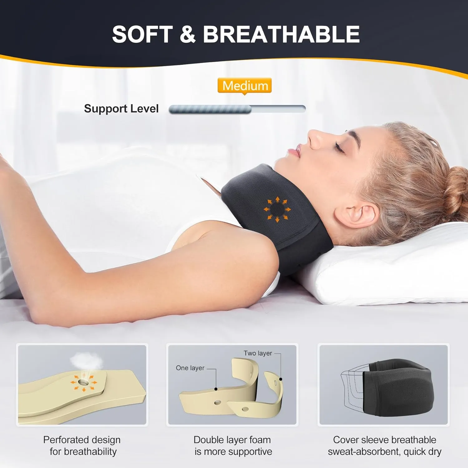 CozyHealth Neck Brace for Neck Pain and Support, Soft Neck Support Relieves Pain & Pressure in Spine for Women & Men, Wrap Align Stabilize Vertebrae Foam Cervical Collar for Sleeping (Black, S, 3" Middle Height)
