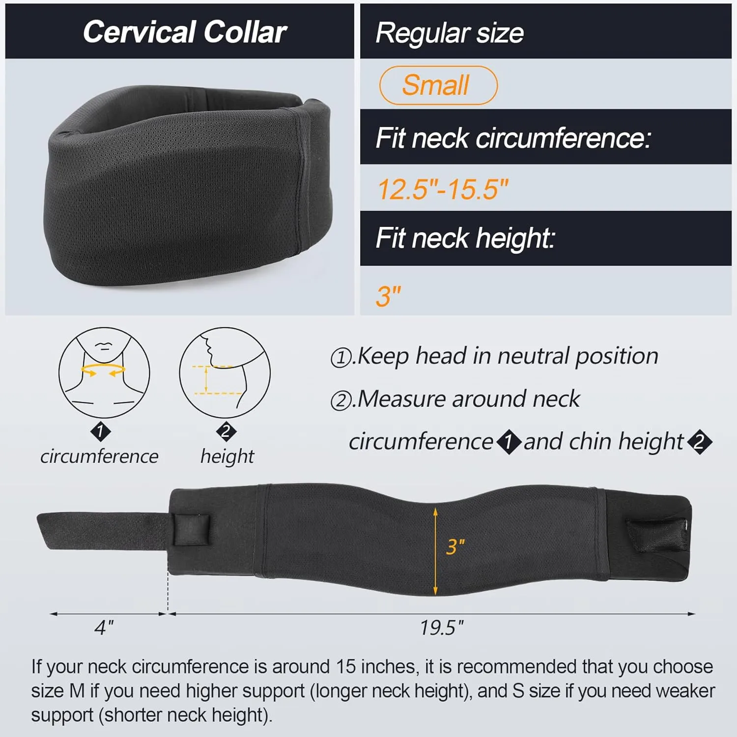 CozyHealth Neck Brace for Neck Pain and Support, Soft Neck Support Relieves Pain & Pressure in Spine for Women & Men, Wrap Align Stabilize Vertebrae Foam Cervical Collar for Sleeping (Black, S, 3" Middle Height)