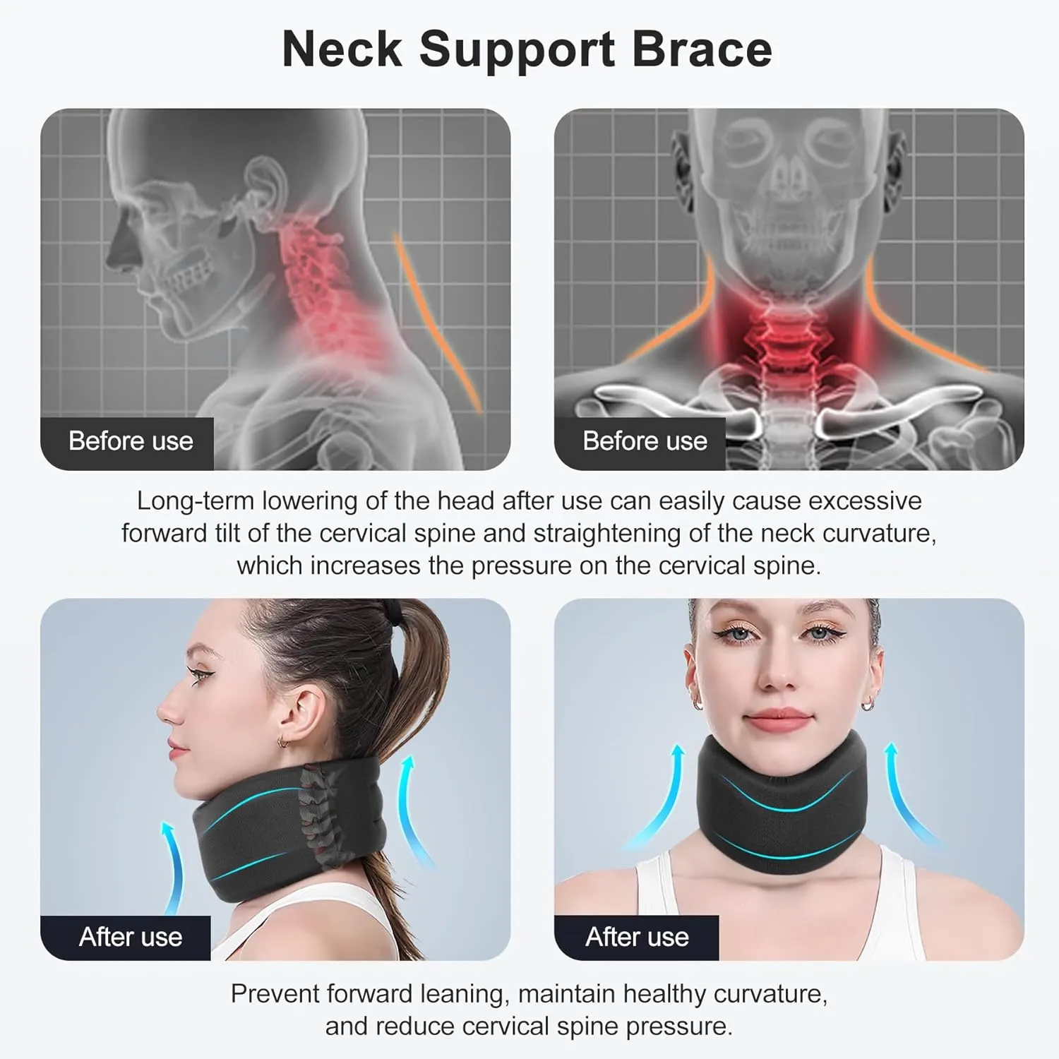 CozyHealth Neck Brace for Neck Pain and Support, Soft Neck Support Relieves Pain & Pressure in Spine for Women & Men, Wrap Align Stabilize Vertebrae Foam Cervical Collar for Sleeping (Black, S, 3" Middle Height)