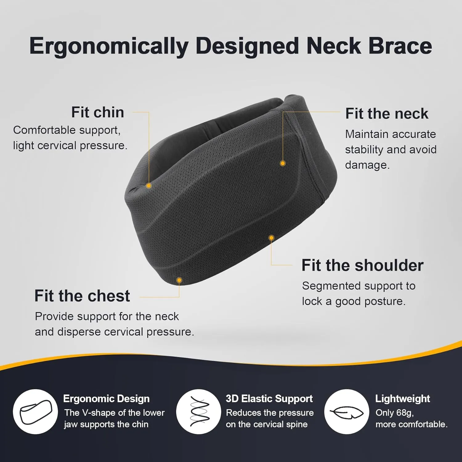 CozyHealth Neck Brace for Neck Pain and Support, Soft Neck Support Relieves Pain & Pressure in Spine for Women & Men, Wrap Align Stabilize Vertebrae Foam Cervical Collar for Sleeping (Black, S, 3" Middle Height)