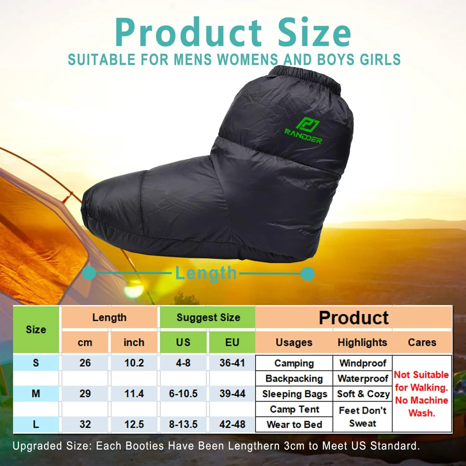 Down Booties Warm Socks for Men & Women - Ultralight Sleeping Sock for Camp, Backpacking - Soft & Cozy Camping Sleeping Bag Tent Down Slippers Foot Warmer