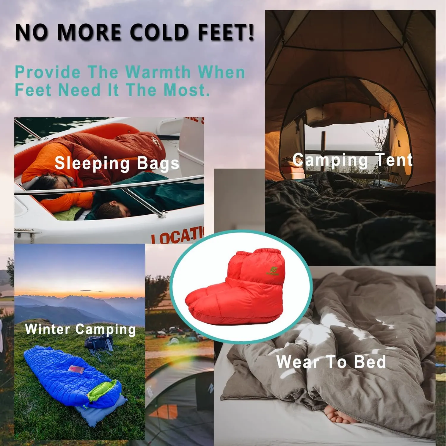 Down Booties Warm Socks for Men & Women - Ultralight Sleeping Sock for Camp, Backpacking - Soft & Cozy Camping Sleeping Bag Tent Down Slippers Foot Warmer