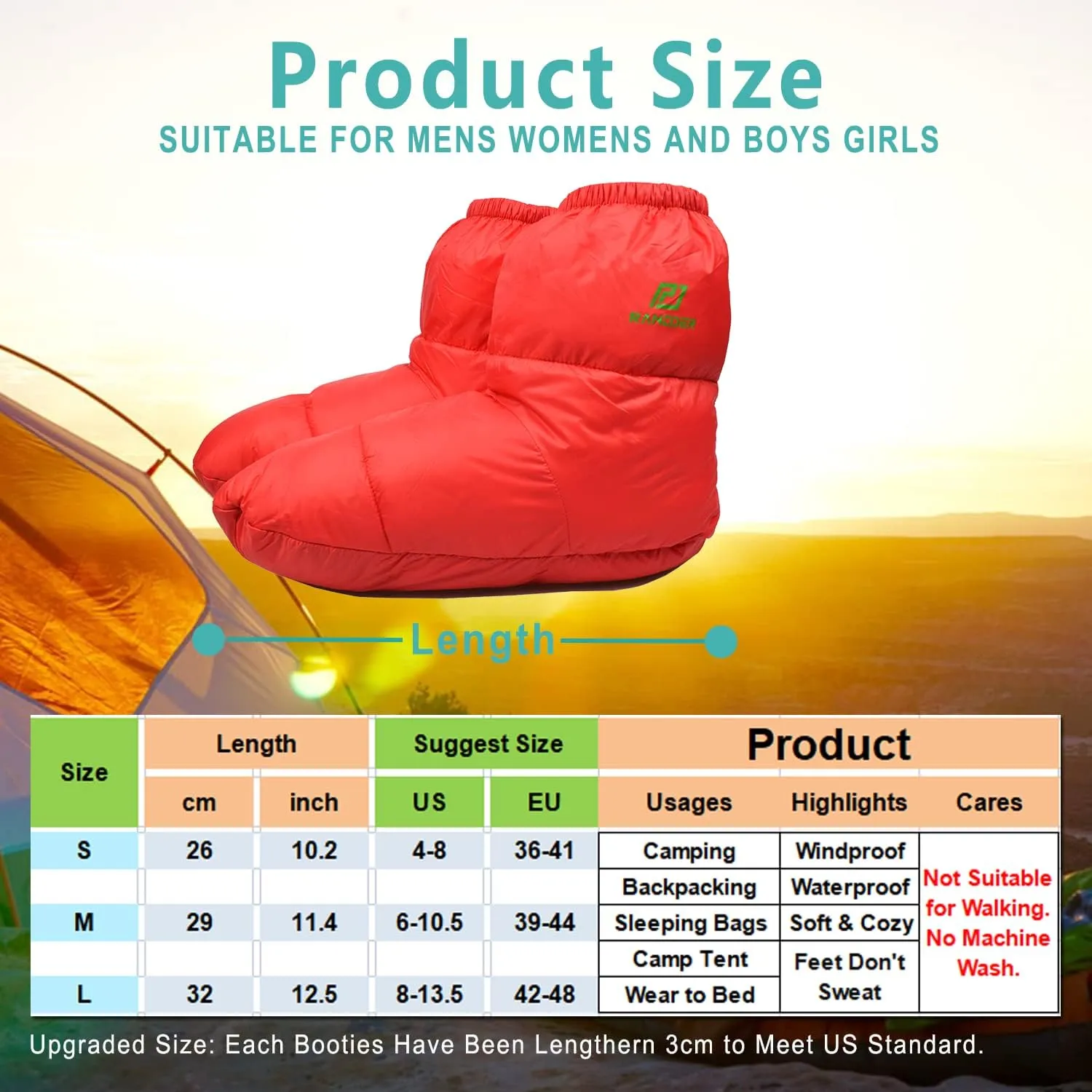 Down Booties Warm Socks for Men & Women - Ultralight Sleeping Sock for Camp, Backpacking - Soft & Cozy Camping Sleeping Bag Tent Down Slippers Foot Warmer