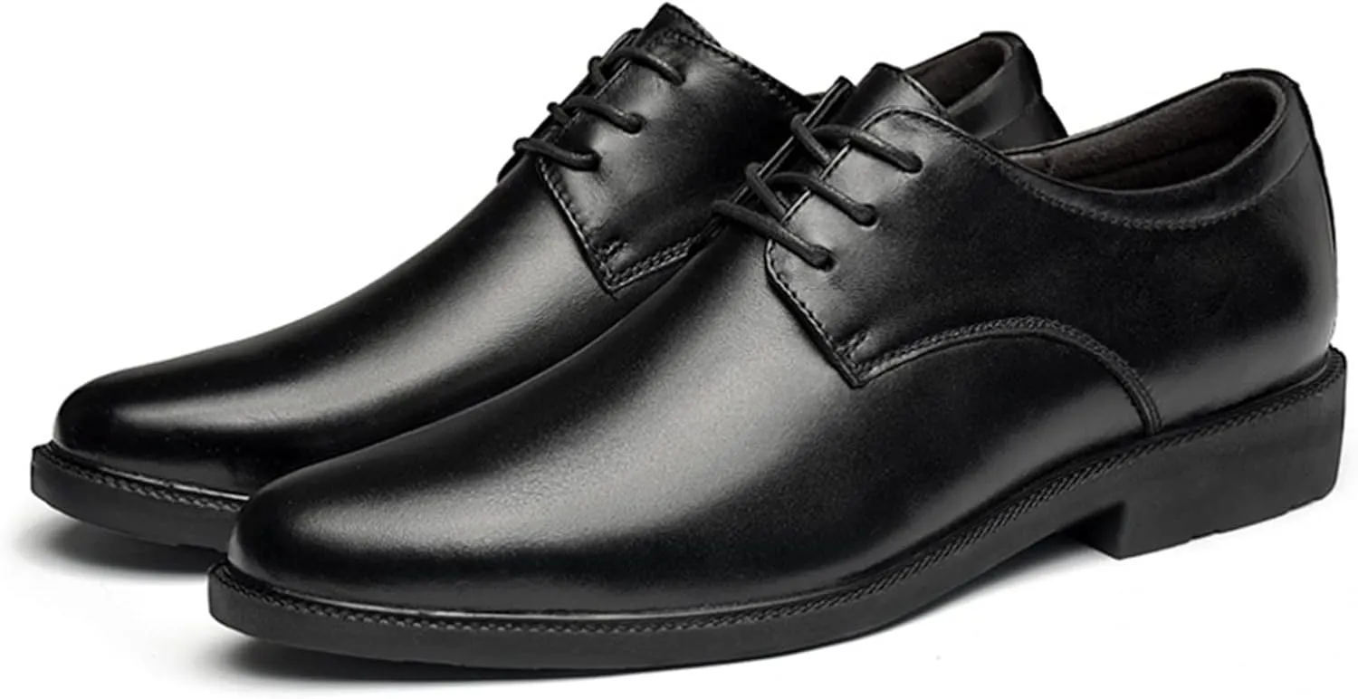 Dress Oxford Shoes for Men Lace Up Height Increasing Elevator Leather Derby Shoes 2.3 Inches Taller Anti-Slip Block Heel Rubber Sole Wedding Suitable for Many Occasions.