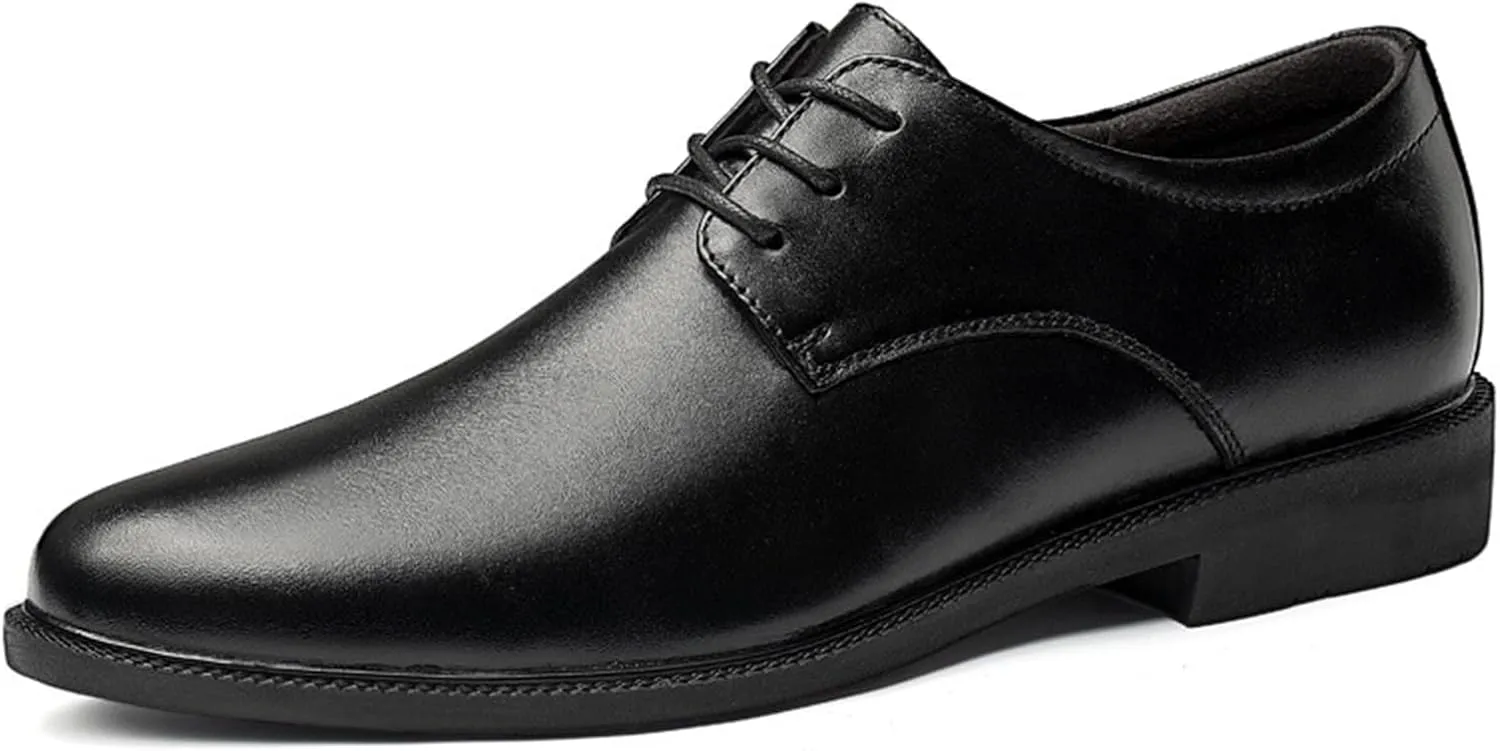 Dress Oxford Shoes for Men Lace Up Height Increasing Elevator Leather Derby Shoes 2.3 Inches Taller Anti-Slip Block Heel Rubber Sole Wedding Suitable for Many Occasions.