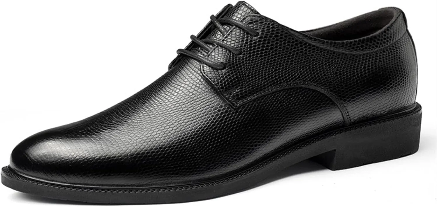 Dress Oxford Shoes for Men Lace Up Height Increasing Elevator Leather Derby Shoes 2.3 Inches Taller Anti-Slip Block Heel Rubber Sole Wedding Suitable for Many Occasions.