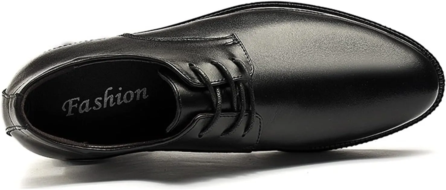 Dress Oxford Shoes for Men Lace Up Height Increasing Elevator Leather Derby Shoes 2.3 Inches Taller Anti-Slip Block Heel Rubber Sole Wedding Suitable for Many Occasions.