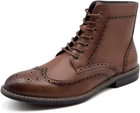 Finishing & Sewing Men's Wingtip Toe Boots, Classic Brogue Style, Oxford Lace Up Dress Shoes