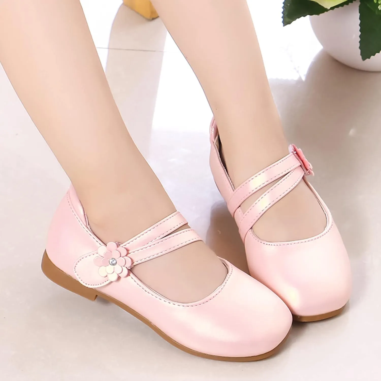 Girl's Mary Jane Rhinestone Buckle Ballerina Flats Moccasins Rubber Sole Mary Jane Crib Shoes Bow Fringe Moccasins
