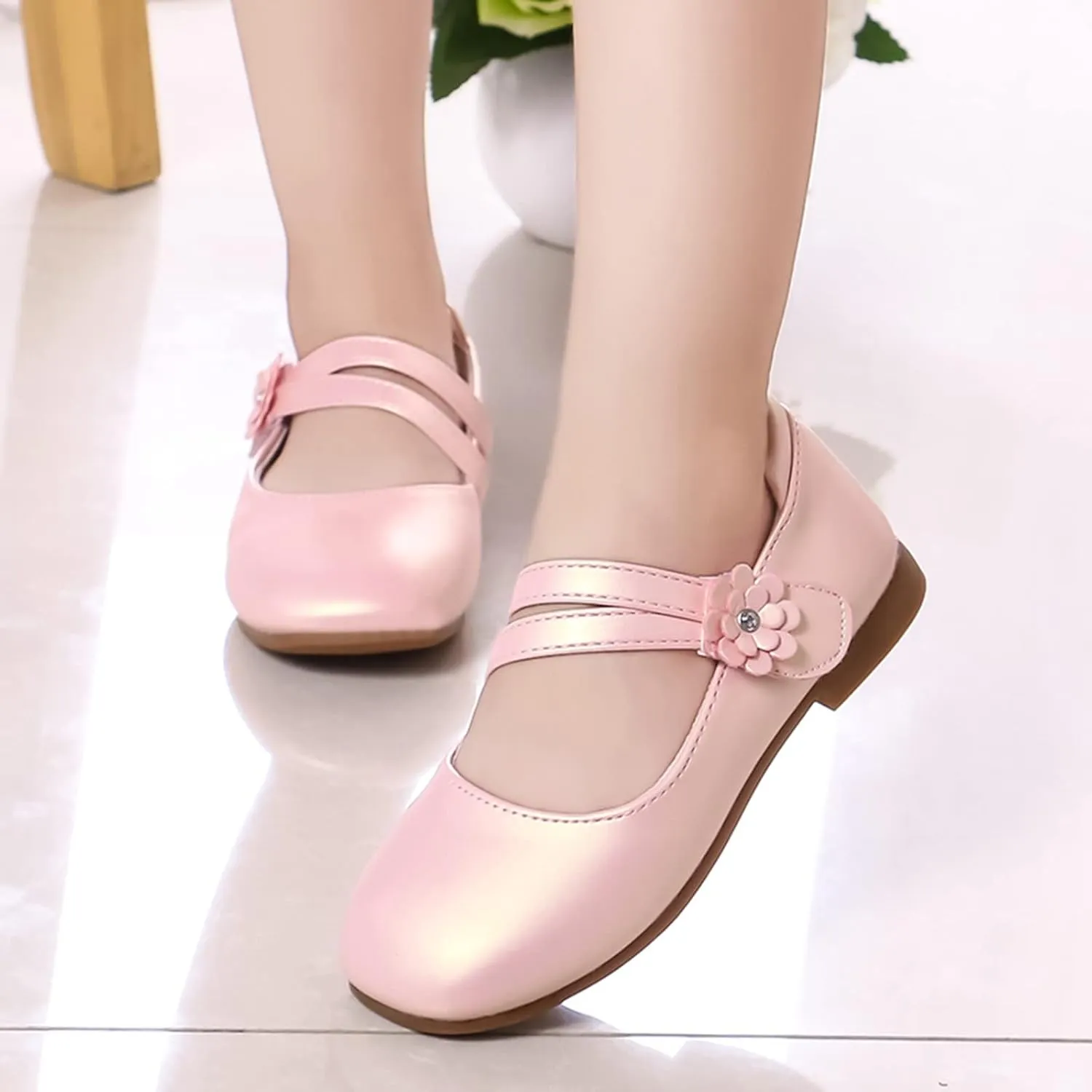 Girl's Mary Jane Rhinestone Buckle Ballerina Flats Moccasins Rubber Sole Mary Jane Crib Shoes Bow Fringe Moccasins