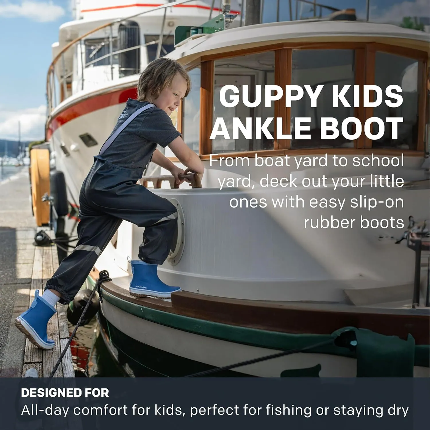 Grundns Kid's Guppy Rain Boots - Lightweight Rubber Waterproof Kids and Toddlers Shoes, Easy-On Loop, Girls Rain Boots and Boys Rain Boots