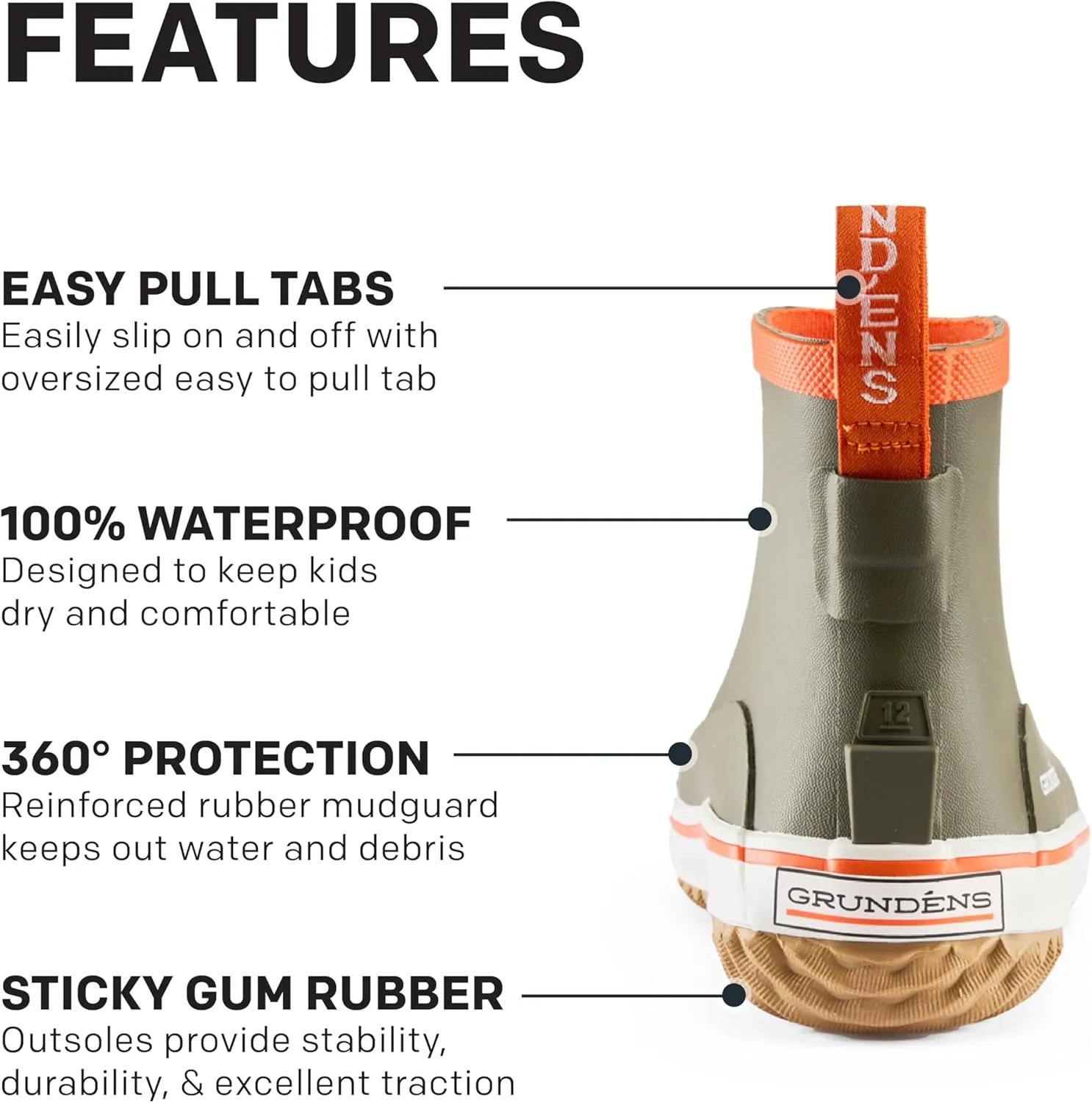 Grundns Kid's Guppy Rain Boots - Lightweight Rubber Waterproof Kids and Toddlers Shoes, Easy-On Loop, Girls Rain Boots and Boys Rain Boots