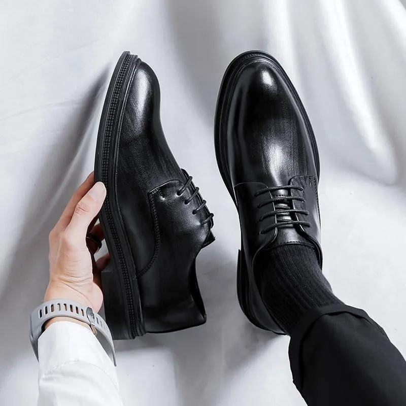 Invisible Height Increasing Elevator Shoes Men's Leather Dress Shoes Formal Lace-Up Prom with Square Burnished Toe Anti-Slip Sole Block Heel Low Top for Weddings