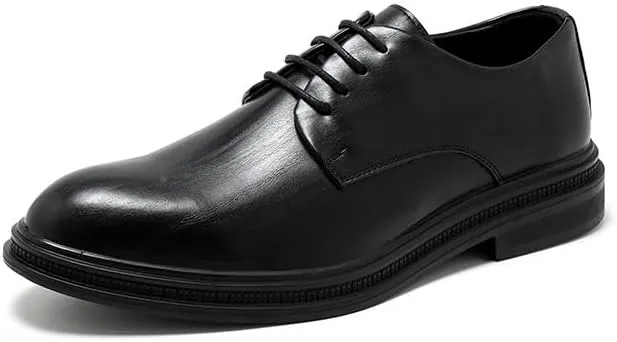 Invisible Height Increasing Elevator Shoes Men's Leather Dress Shoes Formal Lace-Up Prom with Square Burnished Toe Anti-Slip Sole Block Heel Low Top for Weddings