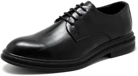 Invisible Height Increasing Elevator Shoes Men's Leather Dress Shoes Formal Lace-Up Prom with Square Burnished Toe Anti-Slip Sole Block Heel Low Top for Weddings