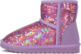 K KomForme Girls Winter Boots Sparkle Sequins Warm Snow Shoes Fur Lined Lightweight Comfy (Toddler/Little Kids/Big Kids)