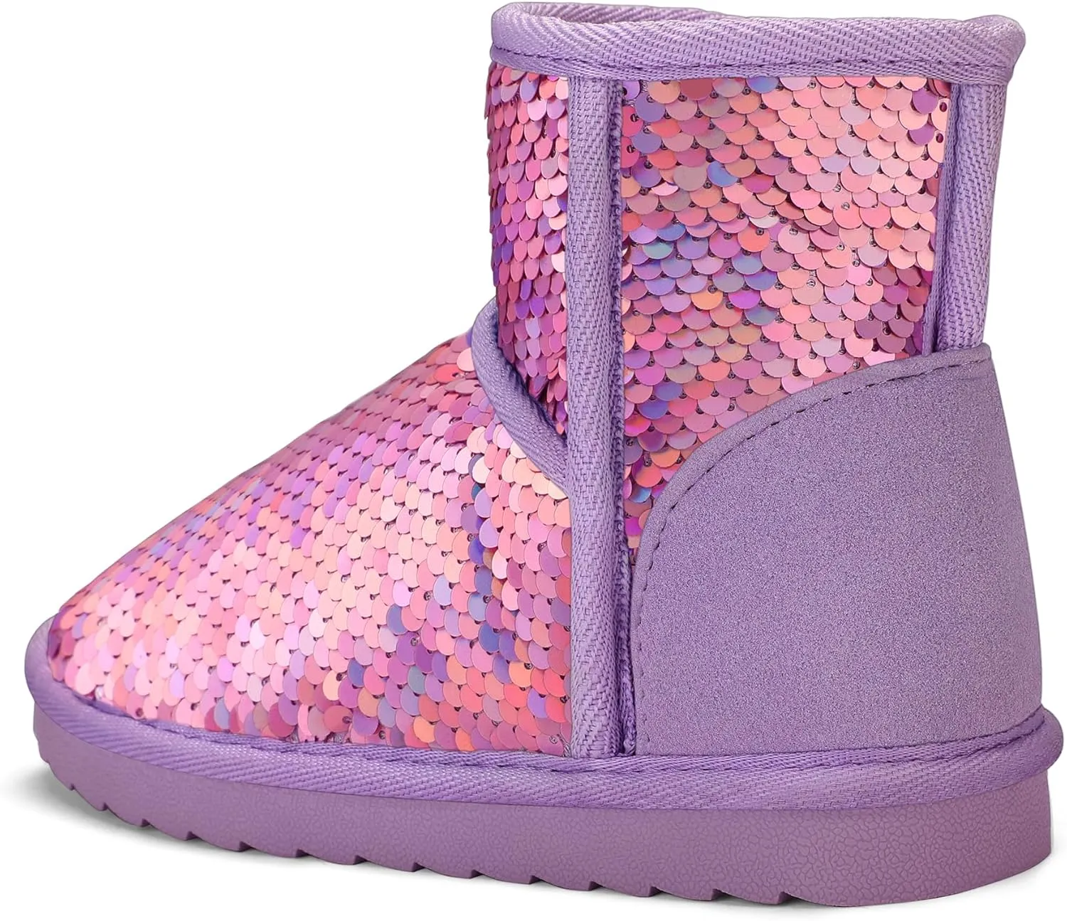 K KomForme Girls Winter Boots Sparkle Sequins Warm Snow Shoes Fur Lined Lightweight Comfy (Toddler/Little Kids/Big Kids)