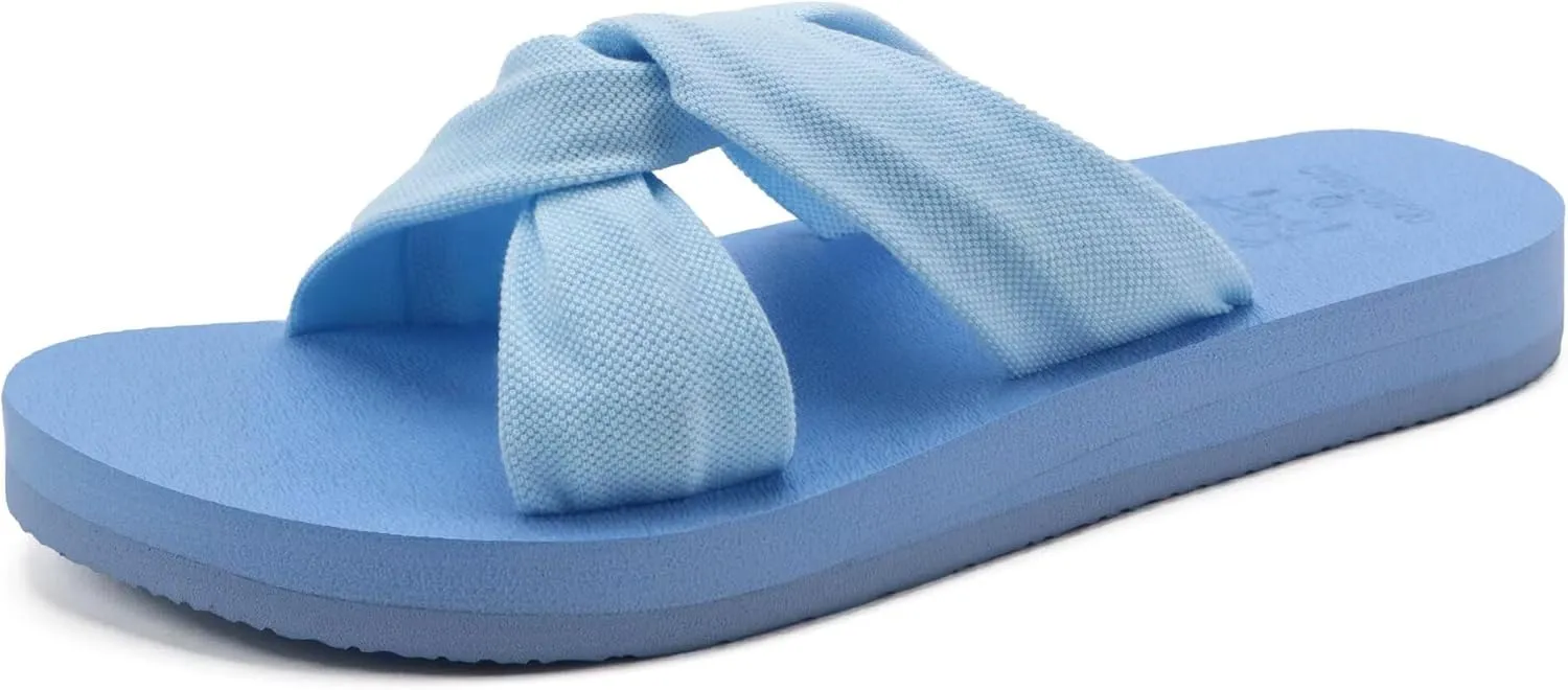 KuaiLu Womens Dressy Sandals with Arch Support Yoga Mat Comfortable Cushion Walking Criss Cross Slides Summer Beach Slip On Indoor Outdoor Slippers