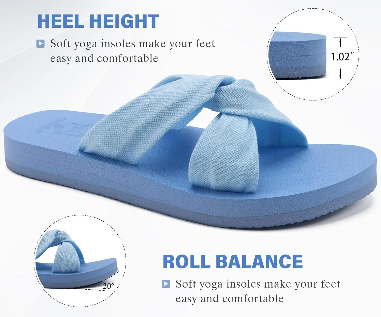 KuaiLu Womens Dressy Sandals with Arch Support Yoga Mat Comfortable Cushion Walking Criss Cross Slides Summer Beach Slip On Indoor Outdoor Slippers