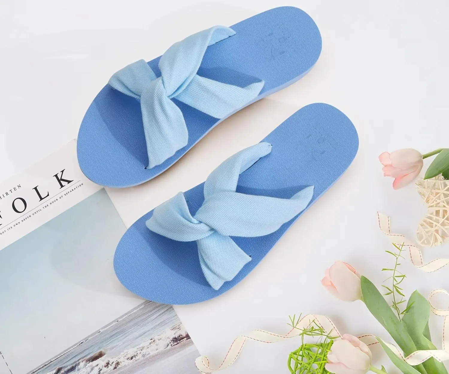 KuaiLu Womens Dressy Sandals with Arch Support Yoga Mat Comfortable Cushion Walking Criss Cross Slides Summer Beach Slip On Indoor Outdoor Slippers