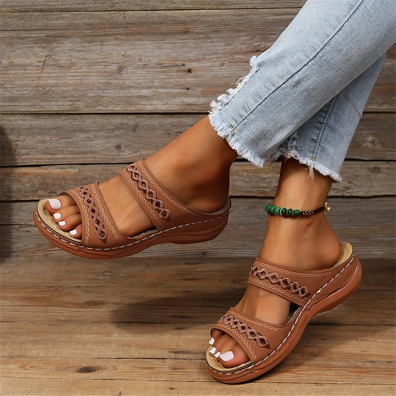 Ladmiple Womens Sandals Dressy Summer Comfort Orthotic Walking Slides Open Toe Arch Support Orthopedic Flip Flops 2024