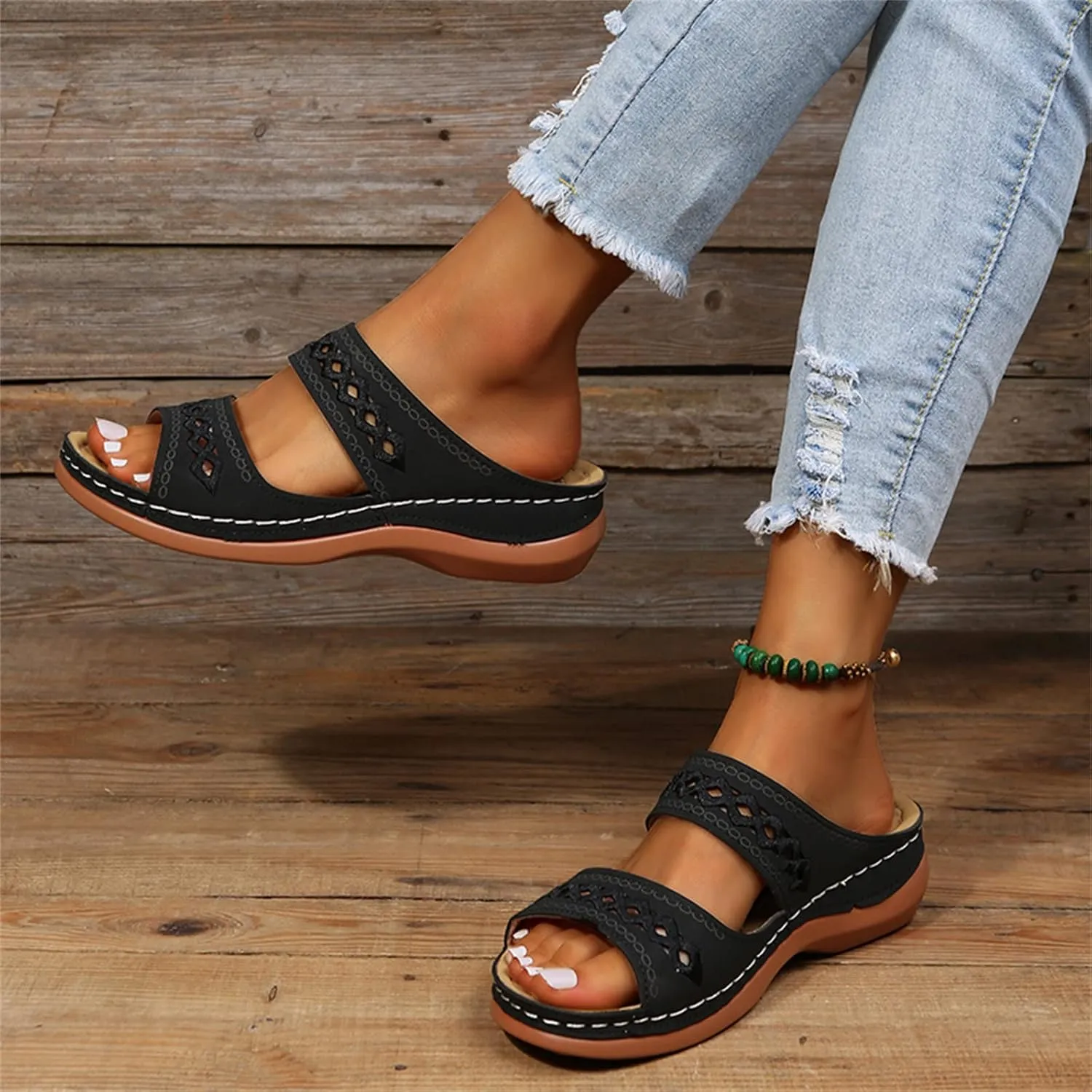 Ladmiple Womens Sandals Dressy Summer Comfort Orthotic Walking Slides Open Toe Arch Support Orthopedic Flip Flops 2024