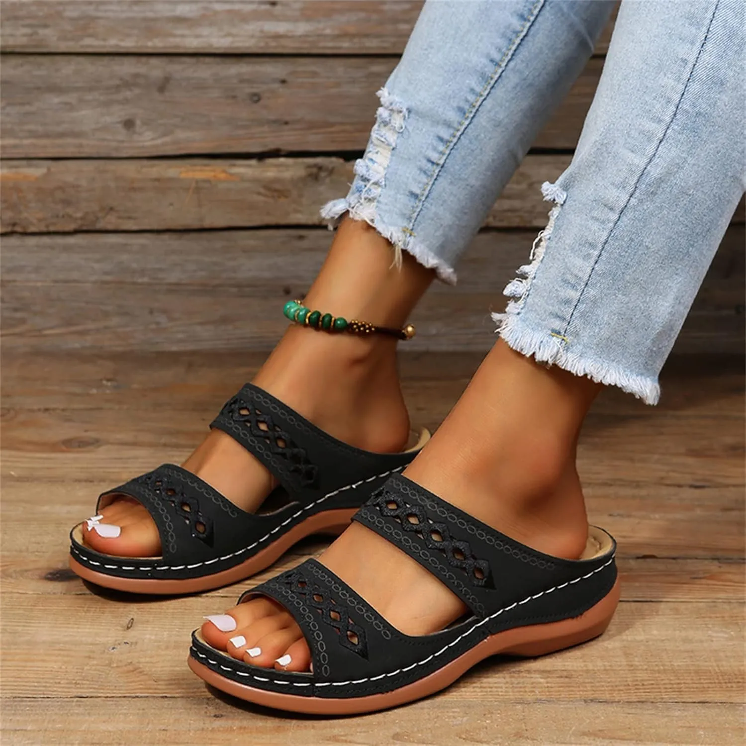 Ladmiple Womens Sandals Dressy Summer Comfort Orthotic Walking Slides Open Toe Arch Support Orthopedic Flip Flops 2024