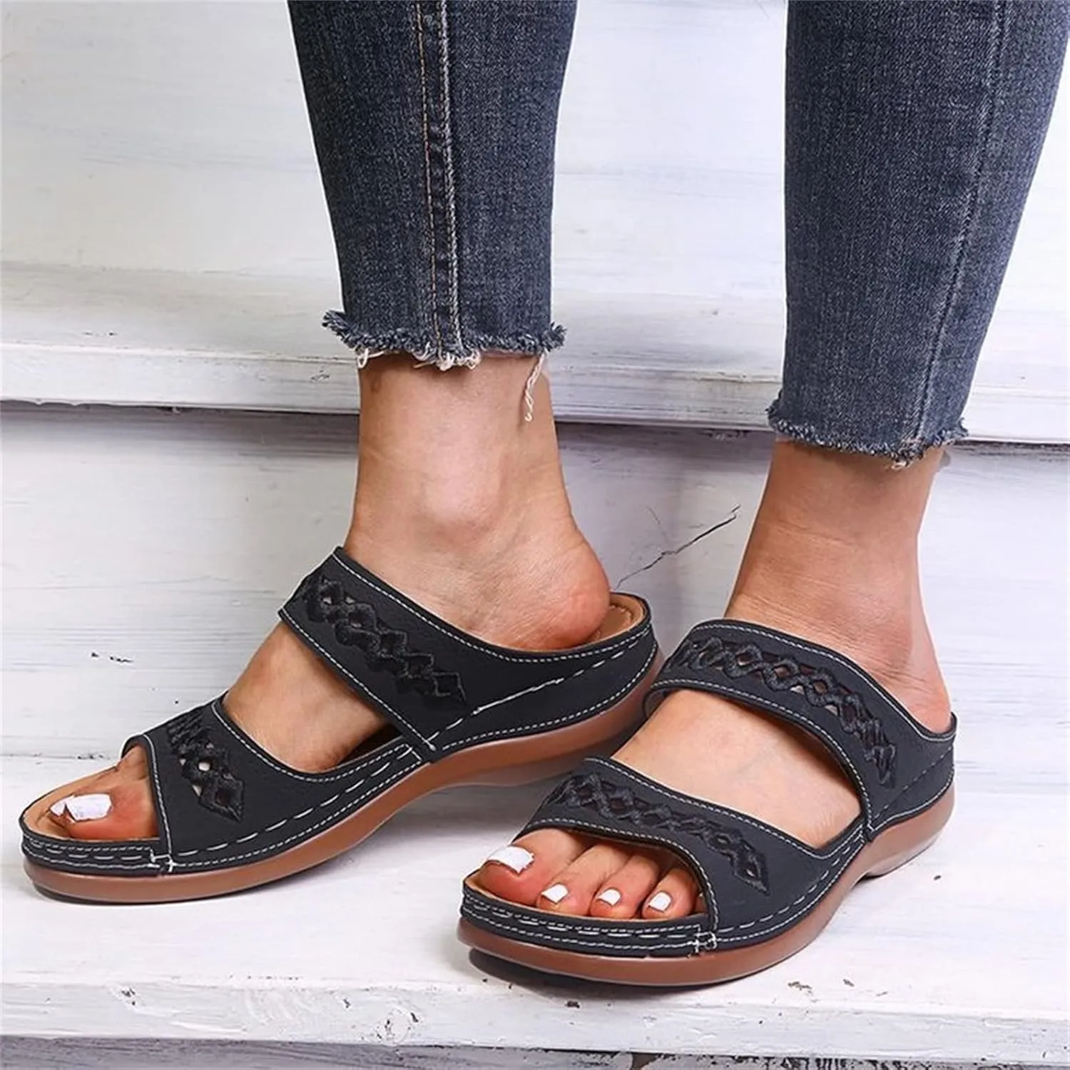 Ladmiple Womens Sandals Dressy Summer Comfort Orthotic Walking Slides Open Toe Arch Support Orthopedic Flip Flops 2024