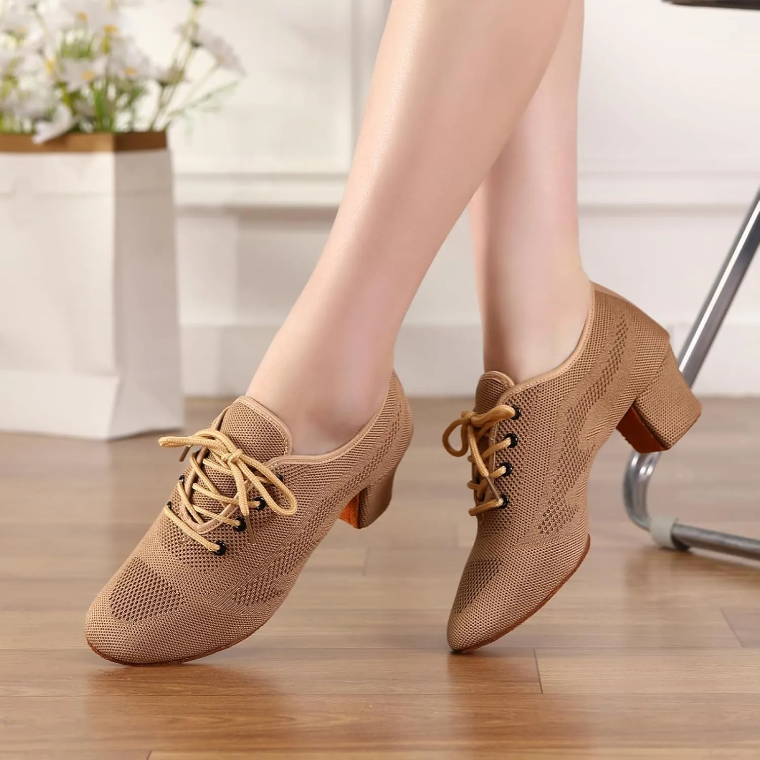 Latin Dance Shoes Women Lace up Ballroom Salsa Tango Practice Teaching