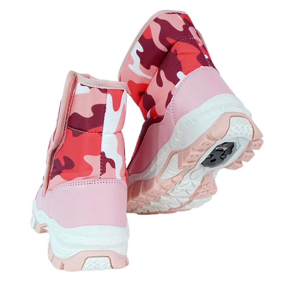 Little Surprise Box, Pink Camouflage Waterproof Winter Snow Boots For Kids With Metal Cleats For Minus Degree Icy Terrains